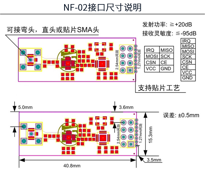 NRF24L01P+PA+LNA 2.4GHz ISM 加強型無線模組