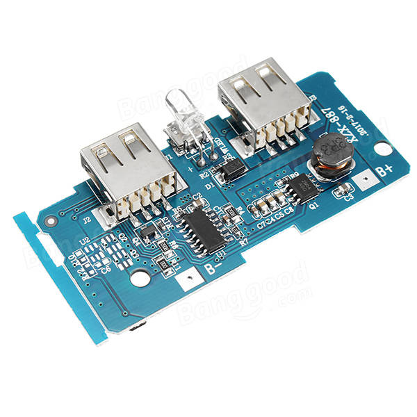 3.7V To 5V 1A 2A Boost Module DIY Power Bank Mainboard Circuit Board Built In 18650 Lithium Battery Protection IC Double USB Output Over-current Over-voltage Under Voltage Protection