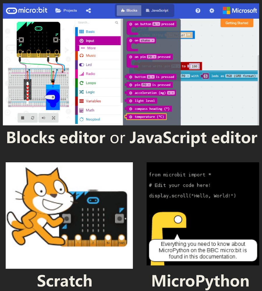 程序Max：Bot with Scratch，MakeCode塊編輯器，Python或JavaScript