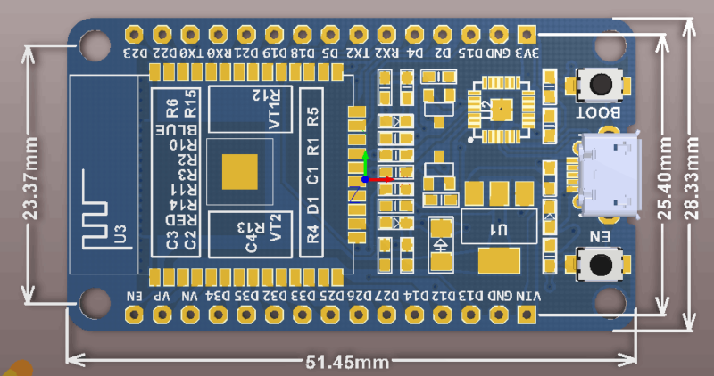 ESP-WROOM-32 尺寸圖