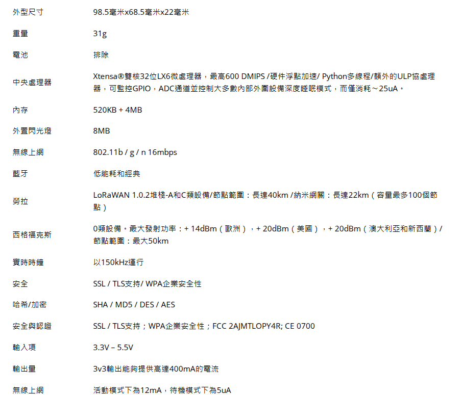 LoPy4 技術細節
