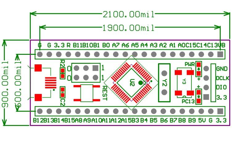 STM32F103C8T6 尺寸規格