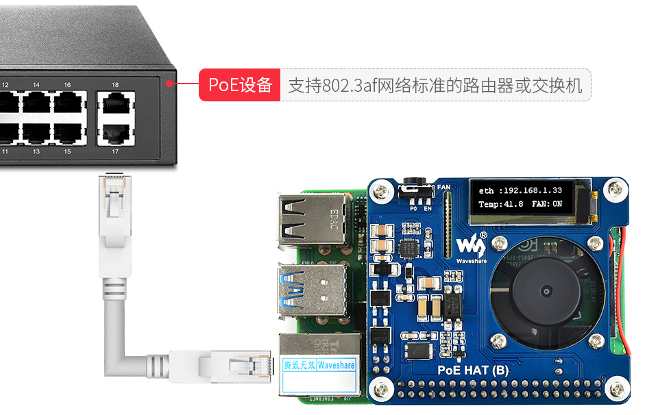 POE-HAT樹莓派以太網供電擴展板支持PoE以太網供電