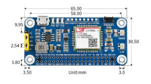 樹莓派 NB-IoT/Cat-M(eMTC)/GNSS擴展板 SIM7080G模組 尺寸圖