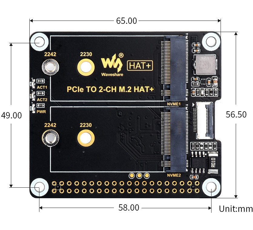 Raspberry Pi 5 PCIe HAT+ 尺寸