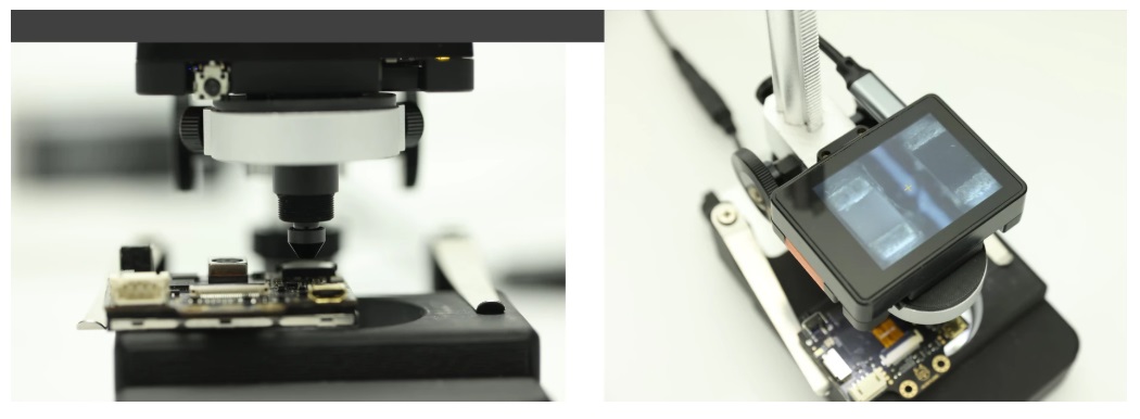 使用 HUSKYLENS 2 顯微鏡相機模組觀察電子元件