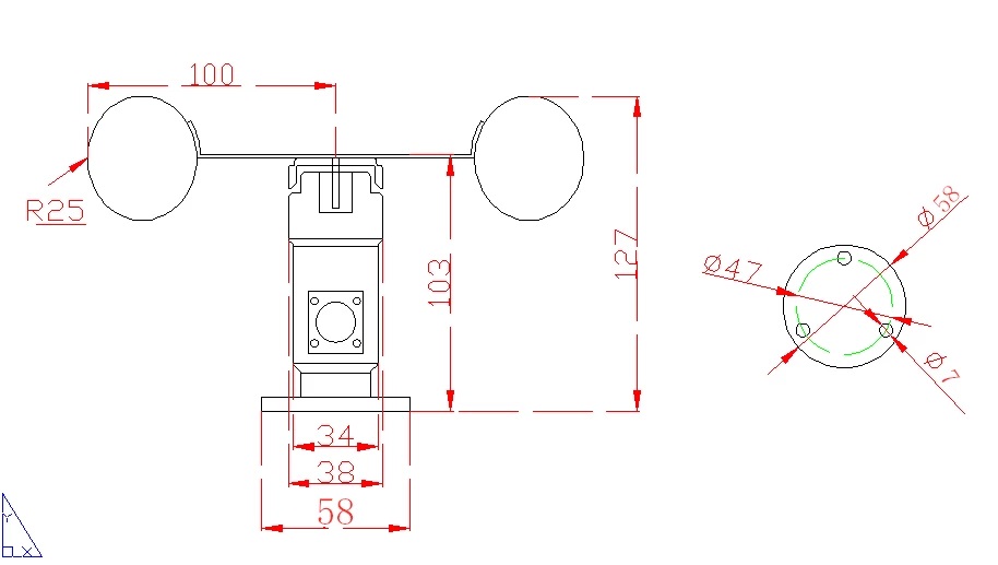 RS485 Wind Speed Transmitter 風速感測器 (0~32.4m/s) | 工業級風速計 Modbus 氣象監測 尺寸