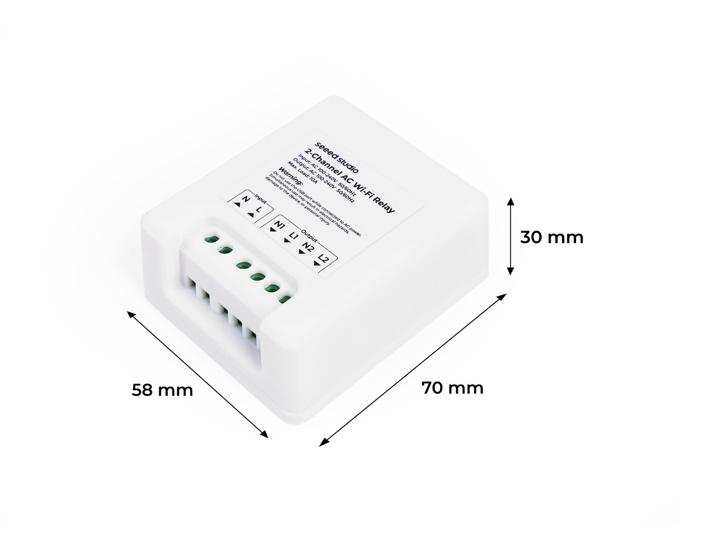 XIAO ESP32-C3 雙通道 Wi-Fi 繼電器模組:支援 Home Assistant & ESPHome、精準電量監測 (BL0942) 尺寸