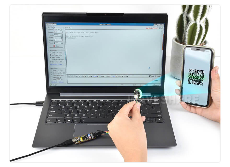 二维码扫描模组 圆形带LED指示灯 屏幕扫码 识别条形码 二维码 Barcode QR 小尺寸 連接2