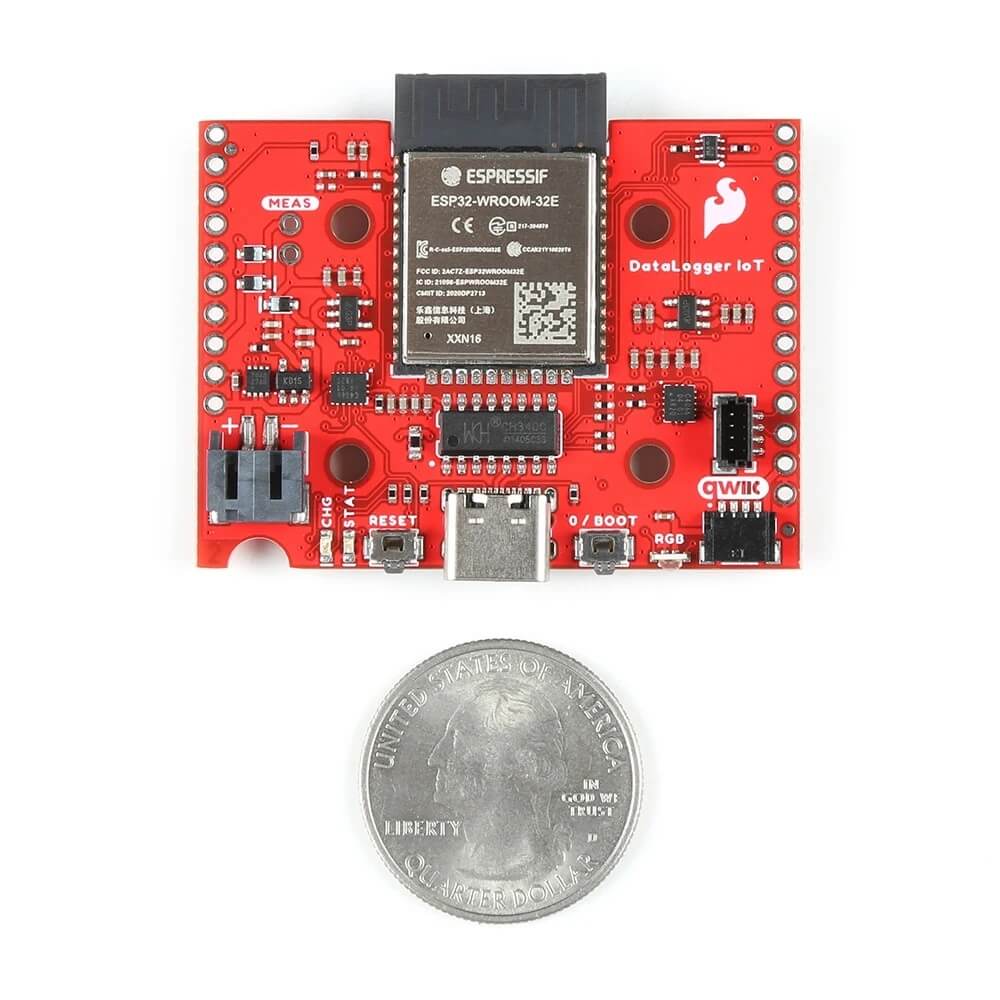 SparkFun DataLogger IoT 無線資料記錄器 (ESP32 版) 自動物聯網數據採集 尺寸比例