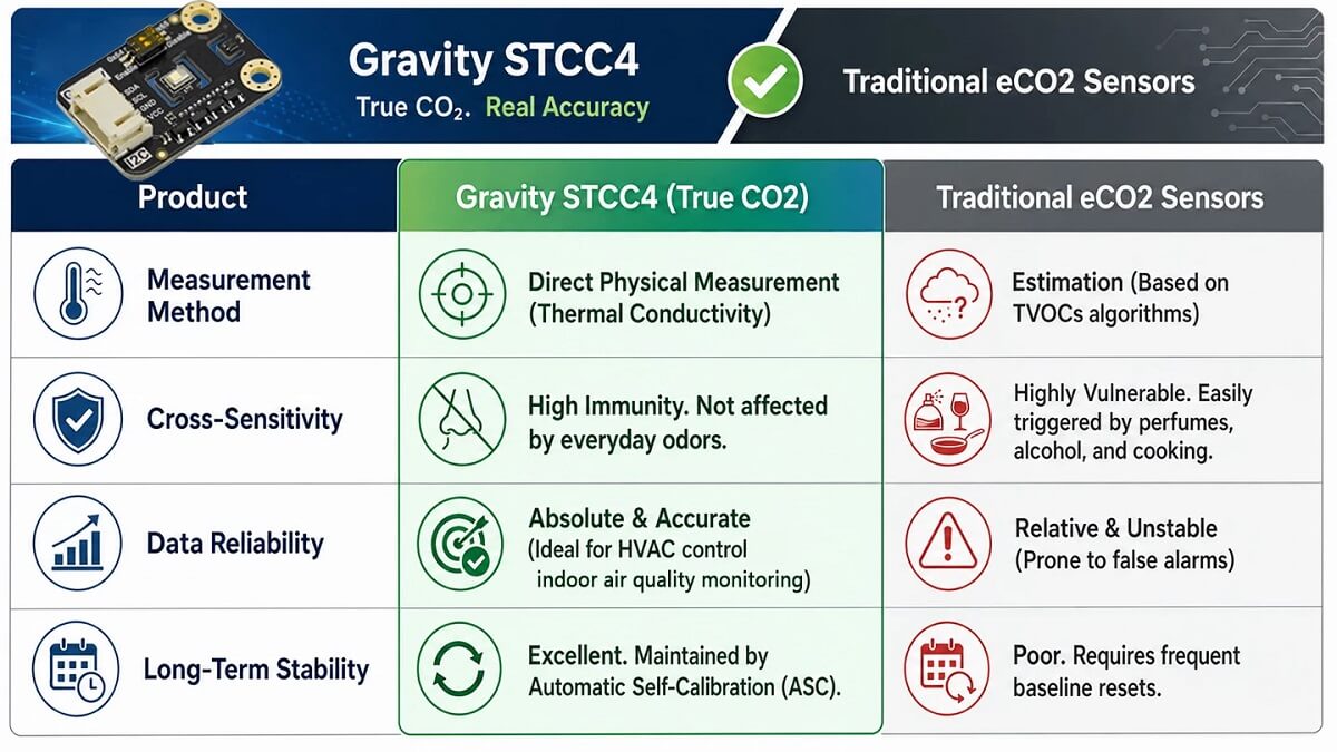 Gravity STCC4 與傳統 eCO2 感測器的比較