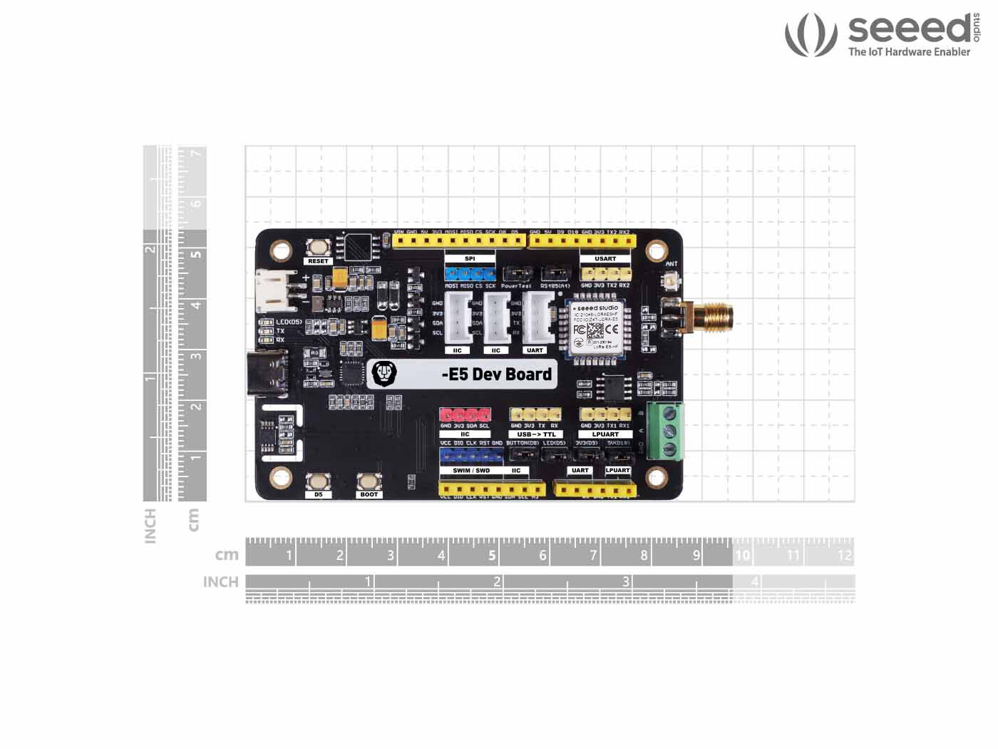 Wio-E5 LoRaWAN 開發套件 - 搭載 STM32WLE5JC 模組 (LoRa-E5) 尺寸