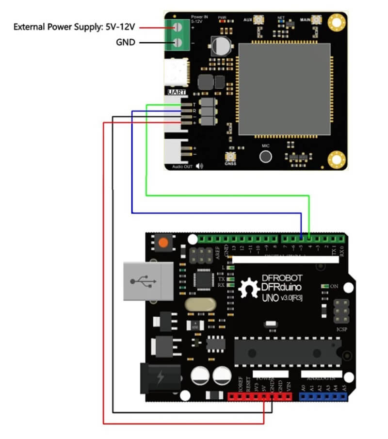 A7670G-H 4G模組與Arduino UNO的連接圖