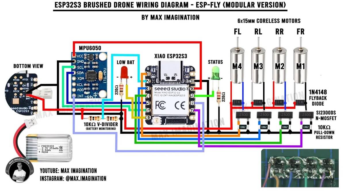 ESP-FLY 開源無人機 DIY 套件：Seeed Studio XIAO ESP32-S3 驅動、支援 Wi-Fi 與 ESP-NOW 遙控 連接示範