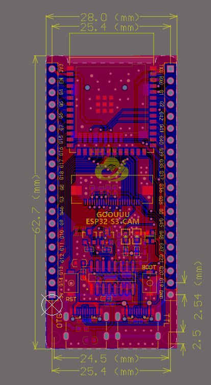 GOOUUU ESP32-S3-CAM 開發板 N16R8 尺寸