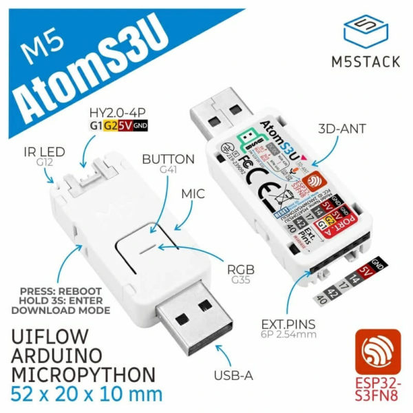 M5Stack-AtomS3U ESP32S3-k125-1