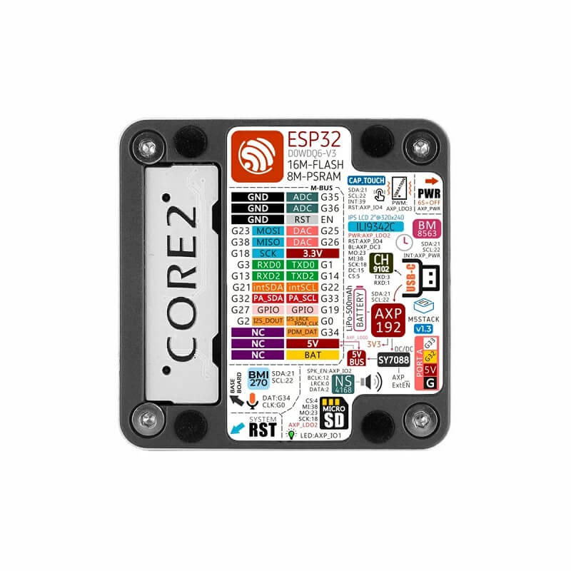 M5Stack Core2 ESP32 IoT Development Kit v1.3 內部結構配置圖